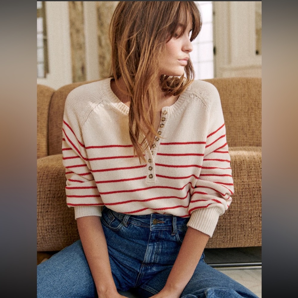 ❤️ EUC Sezane iconic Leontine sweater in red/ecru, size XS - Picture 1 of 7